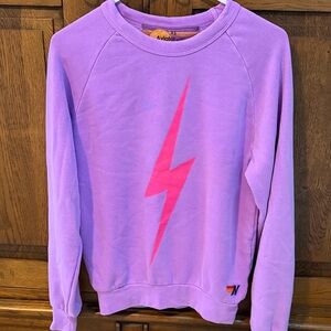 Aviator Nation Lavender Sweatshirt with Neon Pink Bolt